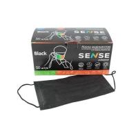 Маски 3-х слойные на резинке, черные, 50 штук