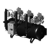Cattani 300-714 - безмасляный стоматологический компрессор для 12-ти стоматологических установок, с 3 трехцилиндровыми двигателями, c 3 осушителями, с ресивером 300 л, 714 л/мин