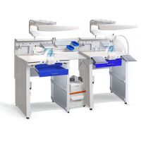 СЗТ 4.3 ДУЭТ СТАРТ – стол зубного техника на 2 рабочих места с бюджетной вытяжной системой