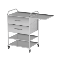 AT-B22 - столик передвижной инструментальный, нержавеющая сталь, 4 полки, 2 выдвижных ящика