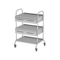 AT-B20V - столик передвижной инструментальный, нержавеющая сталь, 3 полки, 4 выдвижных ящика