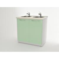 AR-24 - тумба напольная с двумя накладными мойками и двумя смесителями, металл в полимере