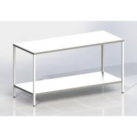 Cтол на металлическом каркасе, столешница и полка из металла