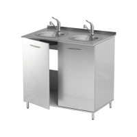 AR-24 - тумба напольная с двумя накладными мойками и двумя смесителями, нержавеющая сталь
